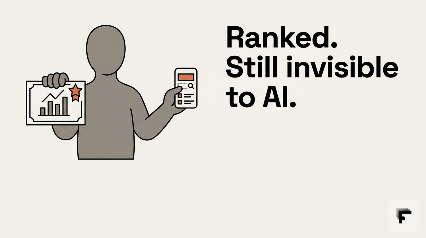 Ranked. Still invisible to AI — cover image for: Fixing brand invisibility in LLMs (Google rank is not enough)